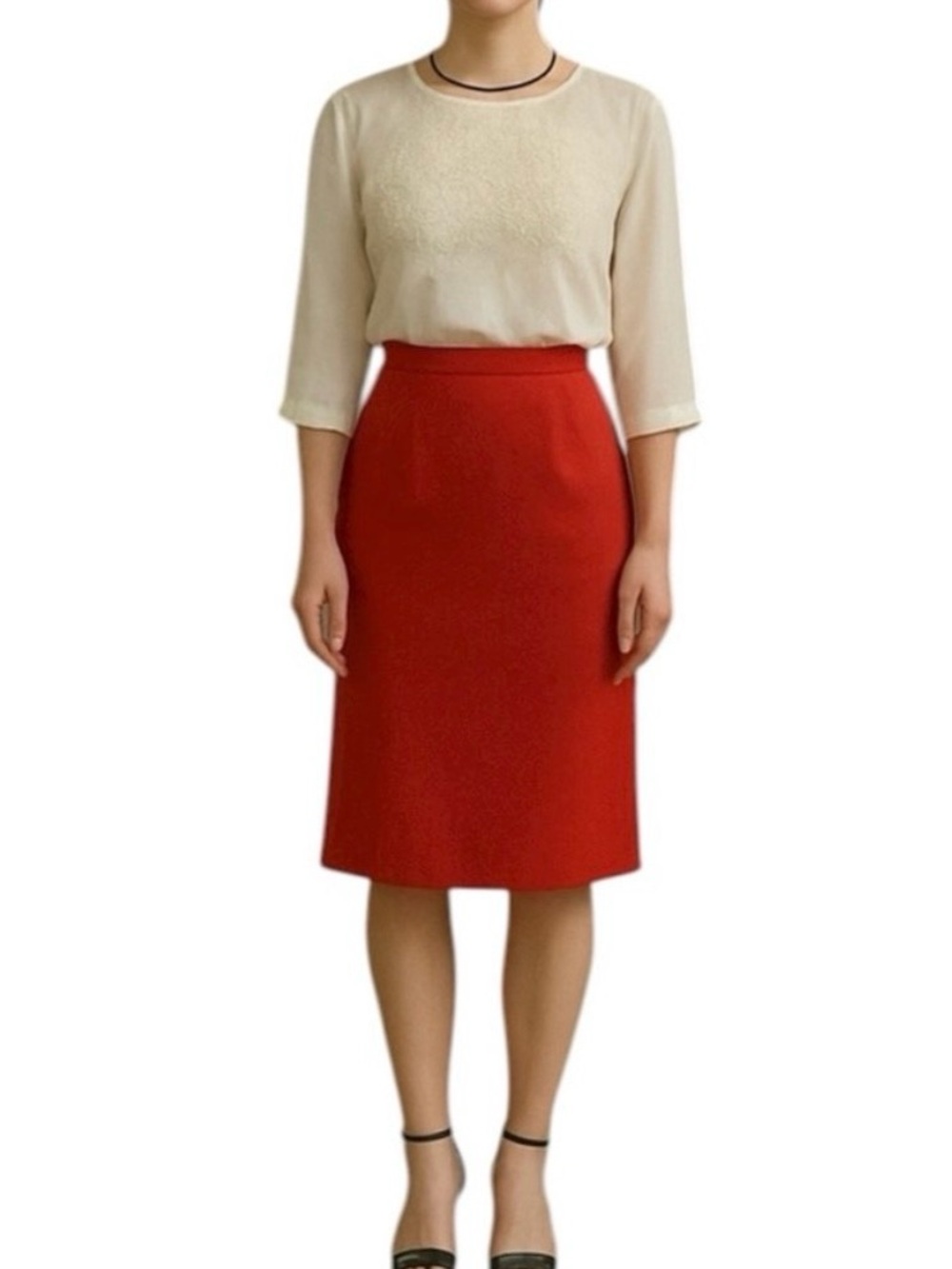 Vintage Pendleton 100% Wool Red Midi Skirt USA Made 1960s 70s Size 12